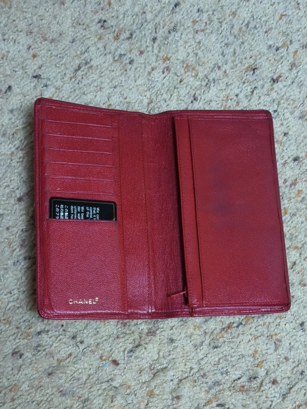 Chanel Dark Red Leather Long Flip Gold CC Logo Bifold Wallet